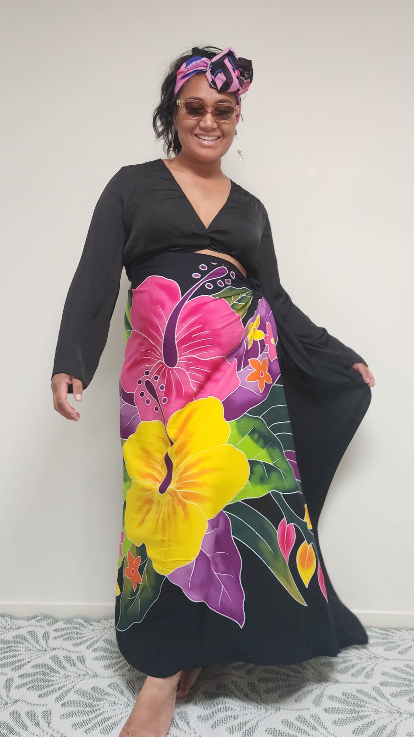 Black Sarong with vibrant print