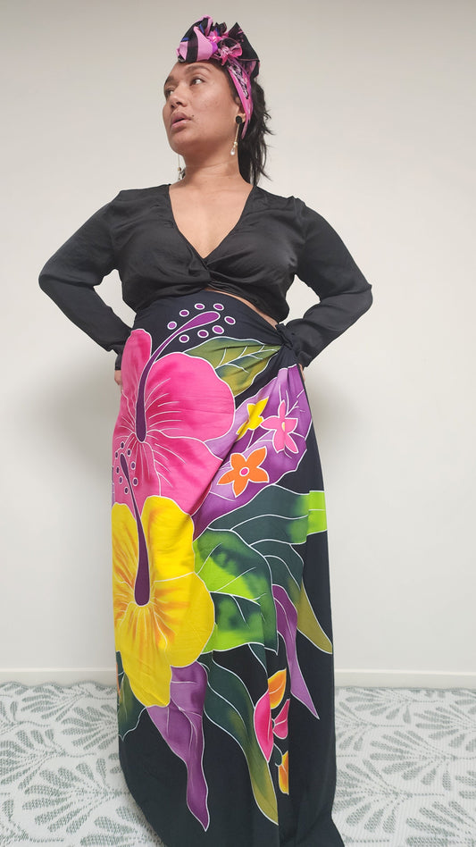 Black Sarong with vibrant print